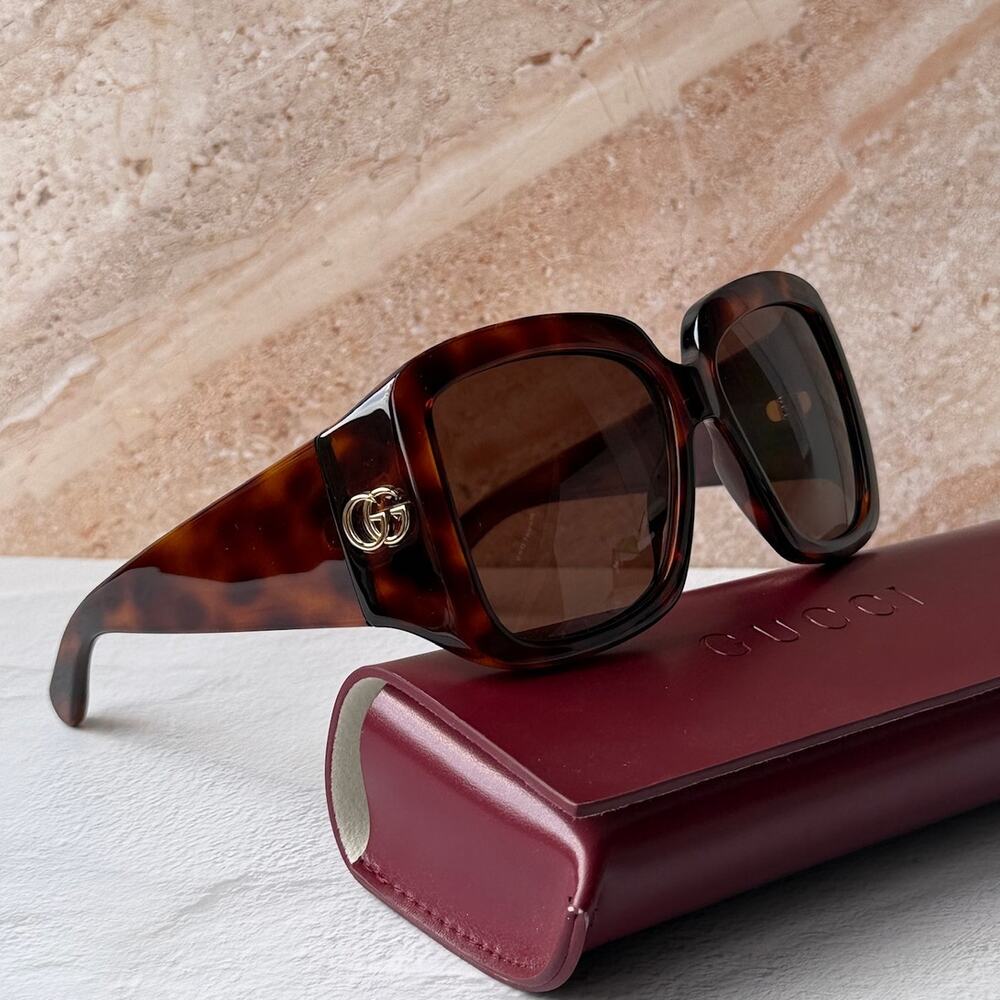 NEW Gucci GG1402S Havana Brown Square Marmont Sunglasses